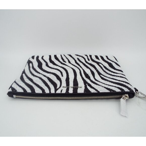 MICHAEL Michael Kors Jet Set Optic White Black Large Zip Pouch Wristlet Clutch - Picture 10 of 13
